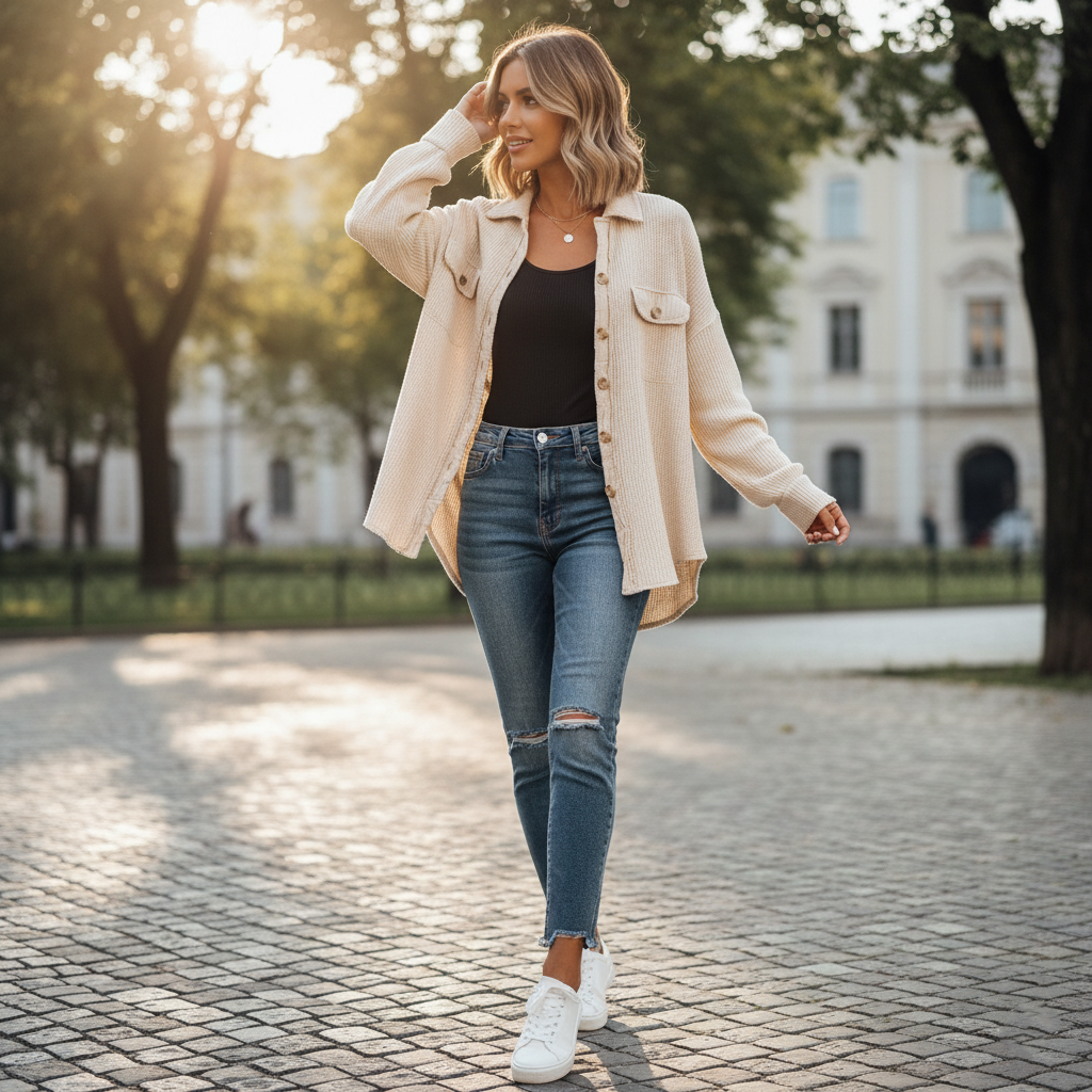 Oversized Textured Shirt Jacket